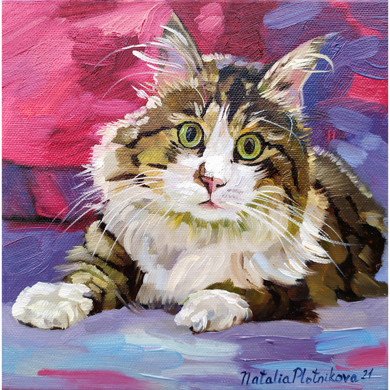cat painting oil